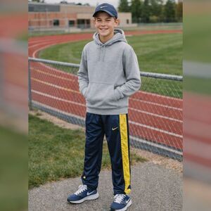 Nike Hoops Youth Boys L 14 16 Blue Yellow Side Snap Track Pants Athletic Warm Up